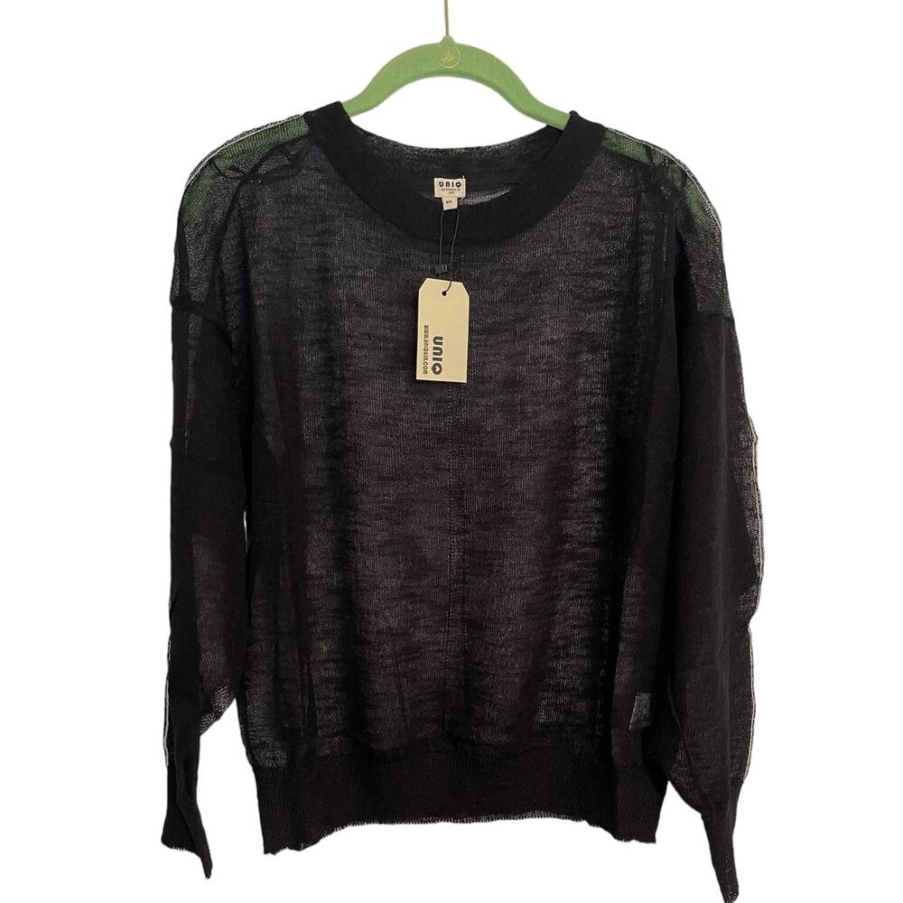UNIQ Women's Black Sheer Long Sleeve Sweater Style SW-70617 Size M/L NWT